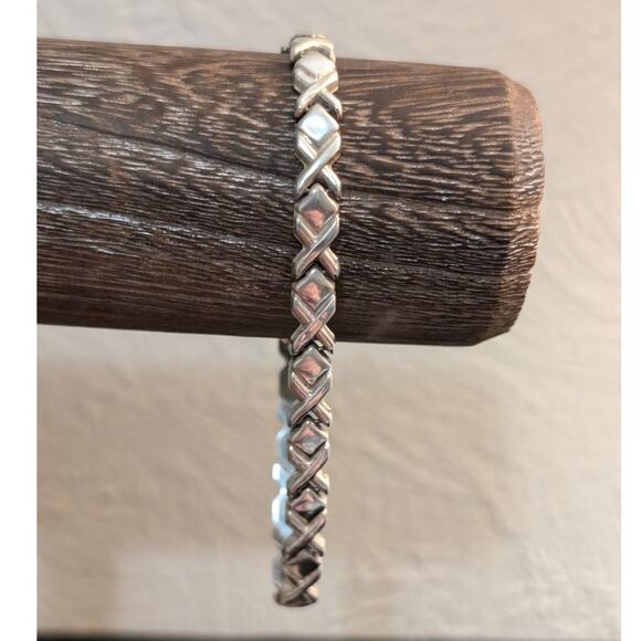 VTG 925 Sterling Silver Cross XO Link Bracelet - Picture 1 of 10